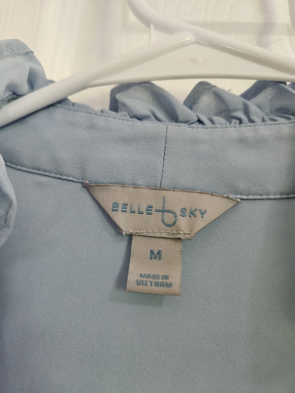 Ruffled Tie-Neck Long Sleeve Blouse - Light Blue - Picture 3 of 8